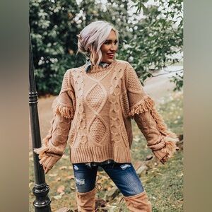 &merci 💕 Fringe Cable Knit Sweater